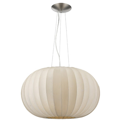 Shanghai 1-Light Brushed Nickel Pendant With Sheer Pearl Ribbon Shade