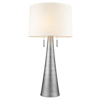 Muse 2-Light Hand Painted Weathered Pewter Table Lamp With Off-White Shantung Shade