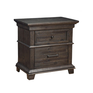 Distressed Dark Grey Wood 2 Drawer Nightstand