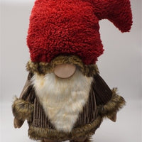 Big Furry Red Hat Brown and Beige Gnome