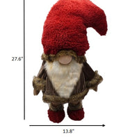 Big Furry Red Hat Brown and Beige Gnome