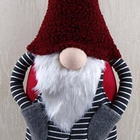 Fuzzy Burgundy Hat Hands in Pockets Gnome