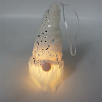 Fluffy White and Silver Hanging Light Up Gnome