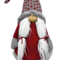 Red and Grey Spotted Hat Gnome with Pigtails