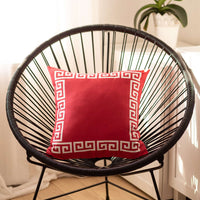 Red and White Greek Key Bordered Throw Pillow