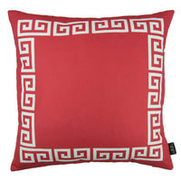 Red and White Greek Key Bordered Throw Pillow