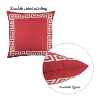 Red and White Greek Key Bordered Throw Pillow