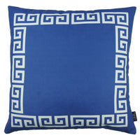 Blue and White Greek Key Bordered Throw Pillow