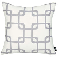Gray and White Grid Geometric Throw Pillow