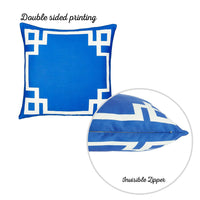 Blue and White Geometric Border Throw Pillow