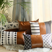 Reverse Black and White Faux Leather Lumbar Pillow