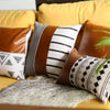 Triangular Motifs and Brown Faux Leather Throw Pillow