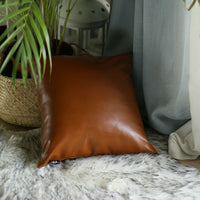 Solid Rustic Brown Faux Leather Throw Pillow