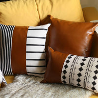 Solid Rustic Brown Faux Leather Throw Pillow