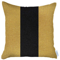 Yellow and Black Centered Strap Throw Pillow