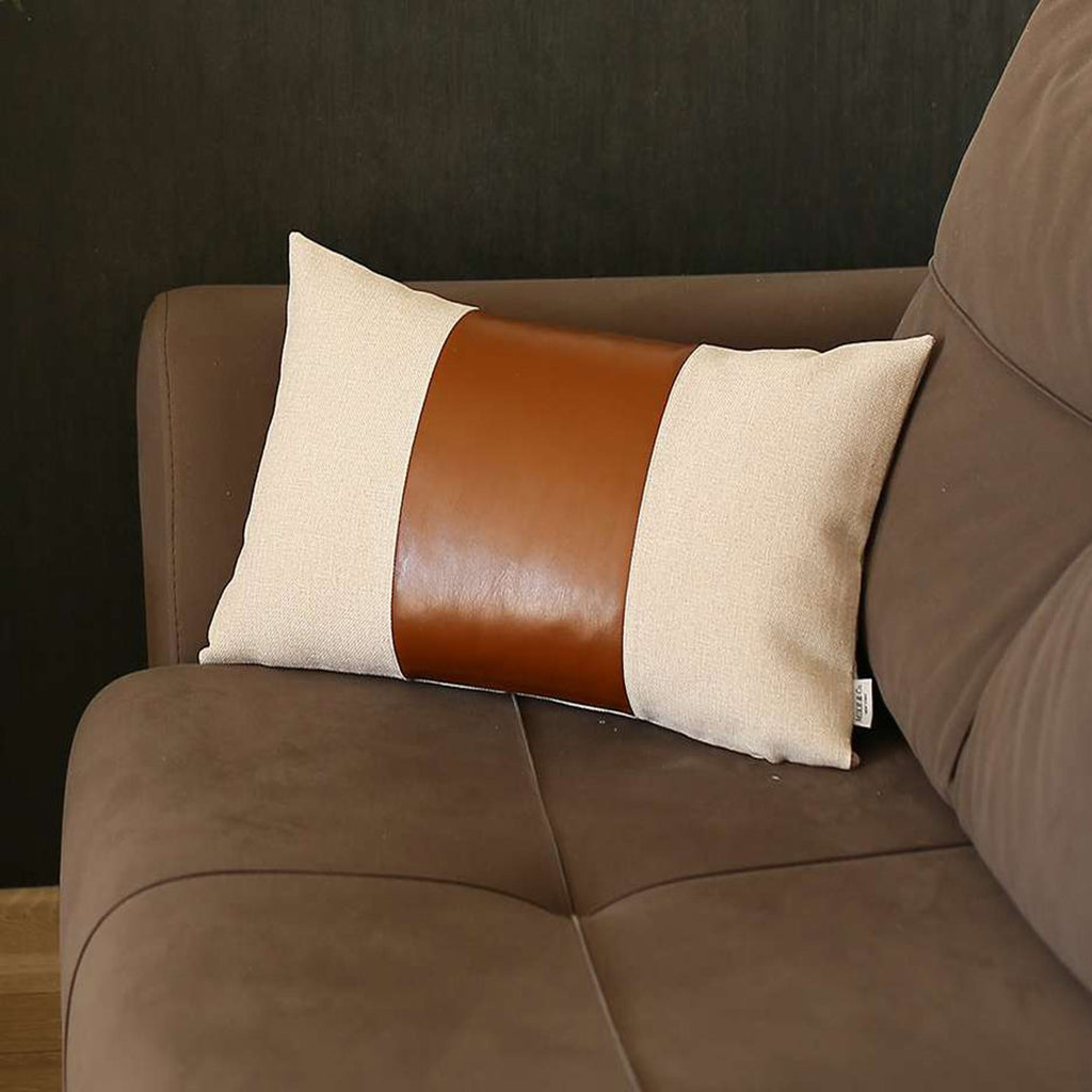 White Base and Brown Center Lumbar Throw Pillow