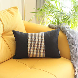 Tan and Black Houndstooth Lumbar Throw Pillow