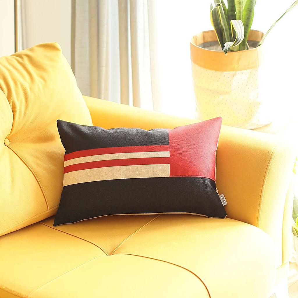 Red and Black Geometric Lumbar Throw Pillow