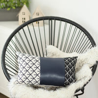 Navy Blue Mesh Faux Leather Lumbar Throw Pillow