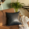 Navy Blue Solid Faux Leather Square Throw Pillow