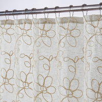 Tan and White Floral Embroider Shower Curtain