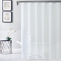 White Contemporary Velvet Scroll Shower Curtain