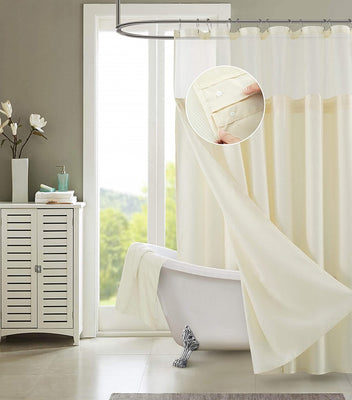 Ivory Sheer and Grid Shower Curtain and Liner Set