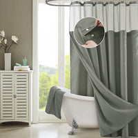 Gray Sheer and Grid Shower Curtain and Liner Set