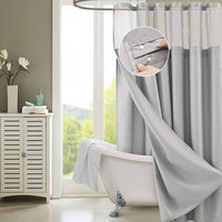 Silver Modern Grid Shower Curtain and Liner Set