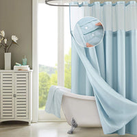 Light Blue Sheer and Grid Shower Curtain and Liner Set