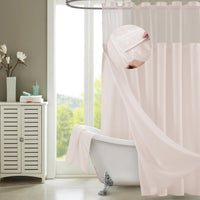 Blush Sheer and Grid Shower Curtain and Liner Set