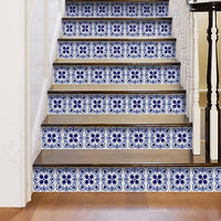 5" X 5" Blue And White Mosaic Peel And Stick Removable Tiles