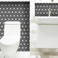 4" X 4" Black and White Floral Peel and Stick Removable Tiles