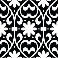 4" X 4" Black and White Floral Peel and Stick Removable Tiles