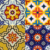 7" X 7" Blue And Yellow Mosaic Peel And Stick Removable Tiles