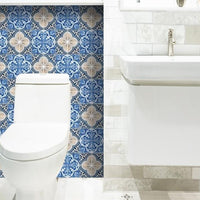 4" X 4" Blues and Crema Peel And Stick Removable Tiles