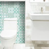 4" x 4" Light Green And White Geo Peel and Stick Removable Tiles