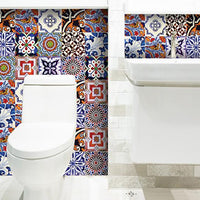 4" x 4" Blues and Reds Mosaic Peel and Stick Removable Tiles