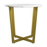 Mod Geo Gold and White Round Faux Marble Side Table