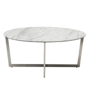 White on Stainless Faux Marble Round Coffee Table