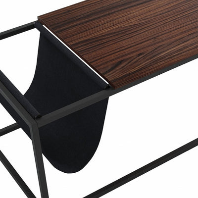 Modern Geo Black and Walnut Sofa Table with Magazine Holder