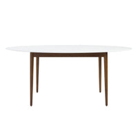 Modern Walnut and White Oval Dining Table