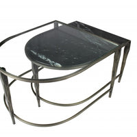 Set of 2 Black Marble Top and Glass Coffee Tables