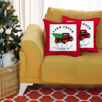 Set of 2 Christmas Buffalo Check Pick Up Truck Throw Pillows