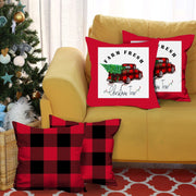 Set of 4 Red Plaid and Red Truck Throw Pillows