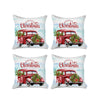 Set of 4 Merry Christmas Vintage Red Car Throw Pillows