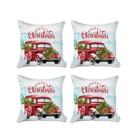 Set of 4 Merry Christmas Vintage Red Car Throw Pillows