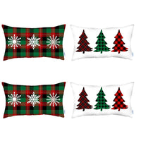 Set of 4 Christmas Plaid Lumbar Decorative Pillows