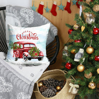 Merry Christmas Vintage Red Car Thow Pillow Cover