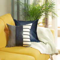 Set of 2 Navy Stripe and Solid Throw Pillow Covers